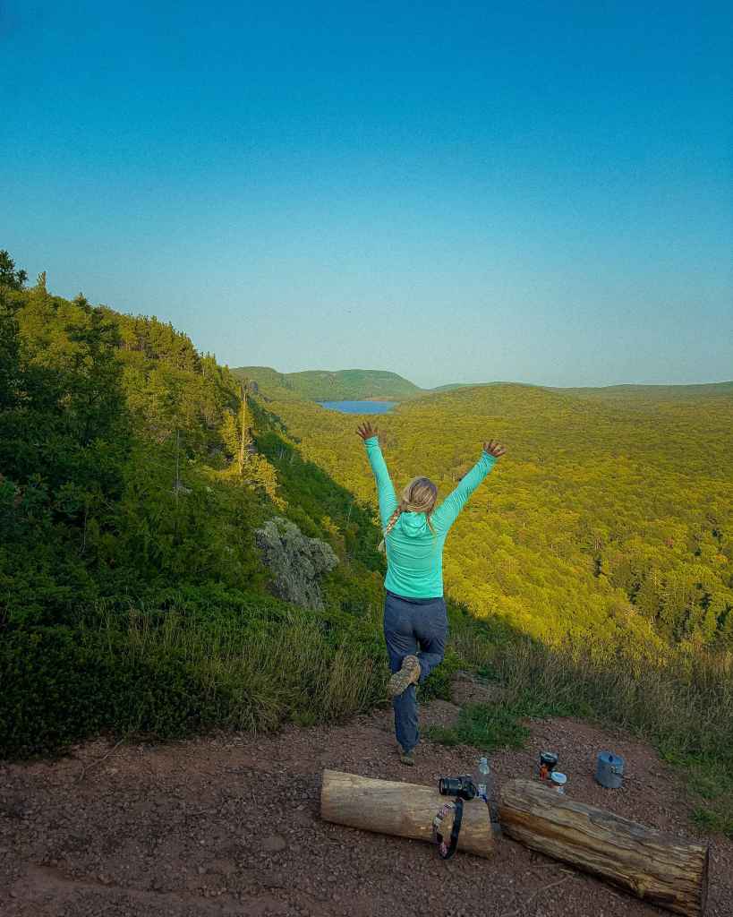 Teal Hooded Jacket with Gray Pants — Trendy Cute Hiking Outfit