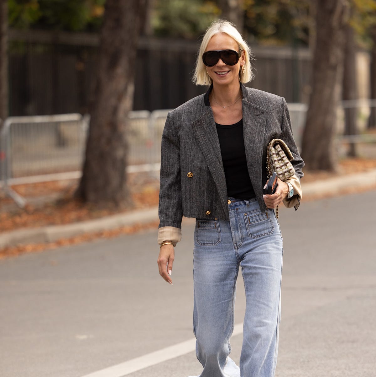 Cropped Blazer with Wide Leg Jeans — Trendy Cute Jeans Outfit