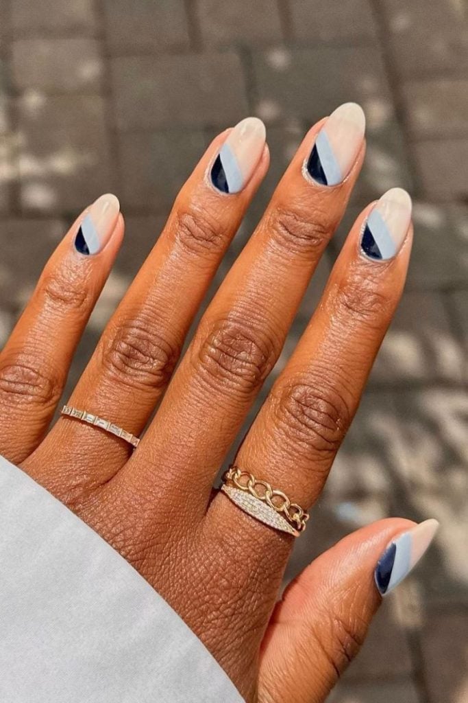 Ombre Gold Star Stiletto Very Long Nails, острый стилет — Trendy Dark Blue Nails