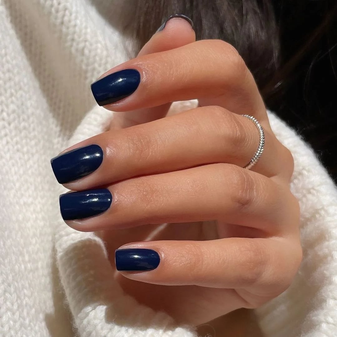 Uniform Deep Dark Blue Short Square Nails — Trendy Dark Blue Nails