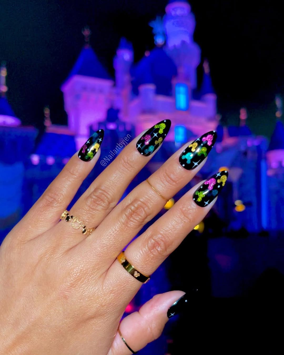 Long Stiletto Black Glitter Mickey Mouse Nails — Trendy Disney Nails