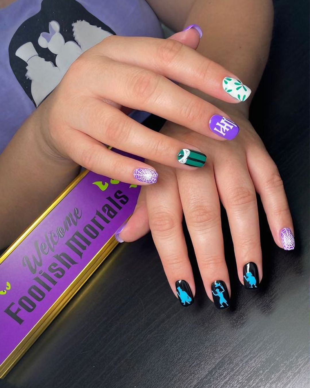 Short Square Halloween Spiderweb Ghost Nails — Trendy Disney Nails
