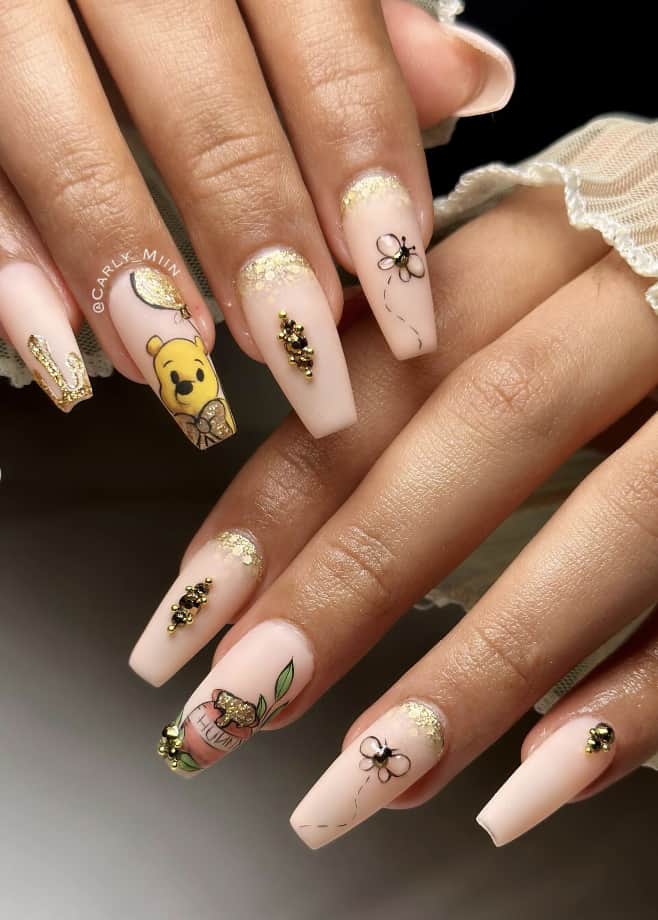 Medium Almond Black White Red Mickey Polka Dot Nails — Trendy Disney Nails