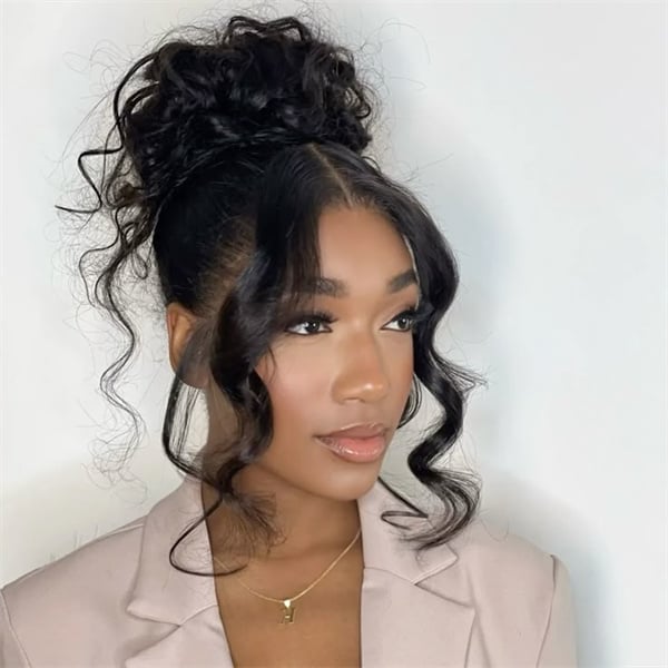 Thick Dark Brown Messy Bun With Pearls Thick Dark Brown Messy Bun With Pearls — Trendy Elegant Updo