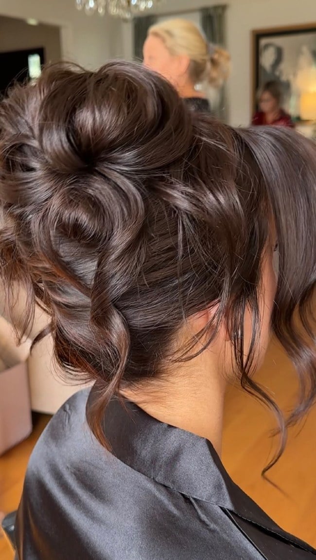 Dark Brown Voluminous Updo Dark Brown Voluminous Updo — Trendy Elegant Updo