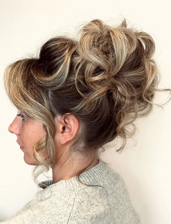 Blonde Braided Updo With Tendrils Blonde Braided Updo With Tendrils — Trendy Elegant Updo