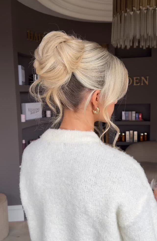 Blonde Textured Messy Bun Blonde Textured Messy Bun — Trendy Elegant Updo