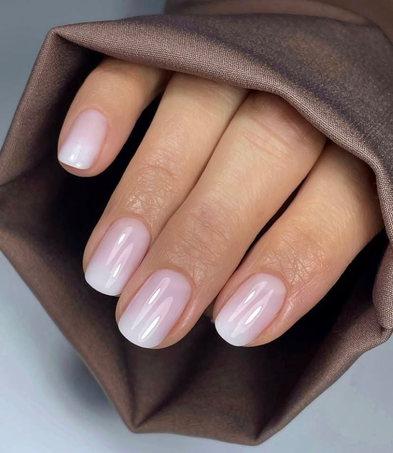 Sheer Pink to White Ombre Short Oval Nails — Trendy Engagement Nails