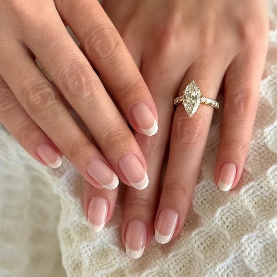 Classic French Tip Medium Oval Nails — Trendy Engagement Nails