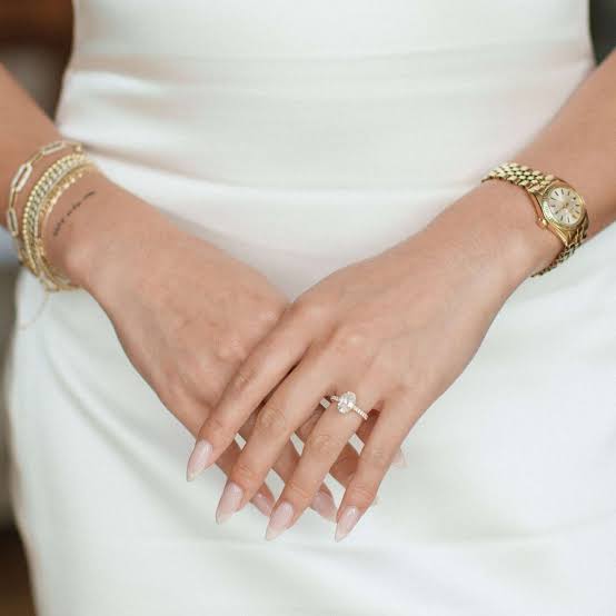 Sheer Pale Pink Stiletto Glossy Medium Nails — Trendy Engagement Nails