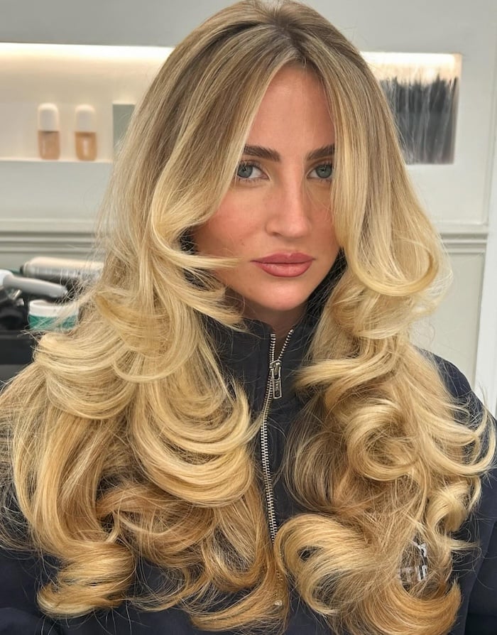 Voluminous Golden Butter Blonde Blowout — Trendy Golden Blonde Hair