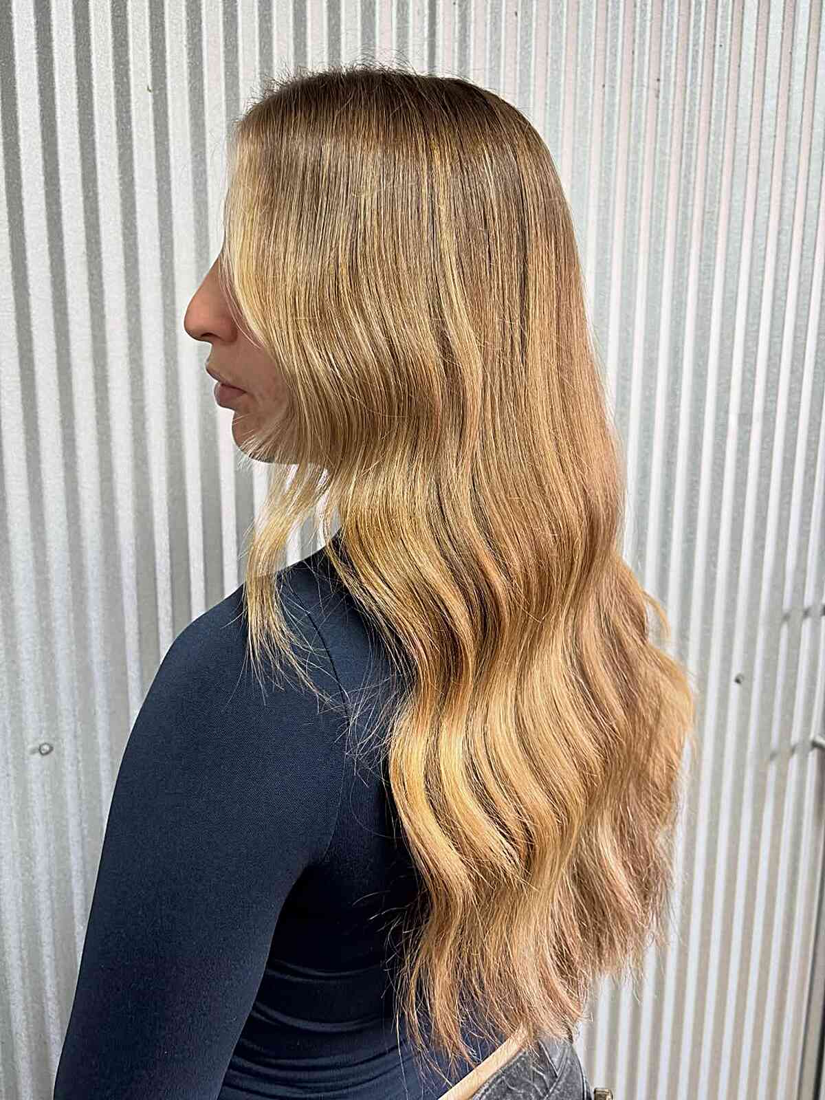 Mid-Back Golden Blonde With Subtle Highlights, Layers — Trendy Golden Blonde Hair