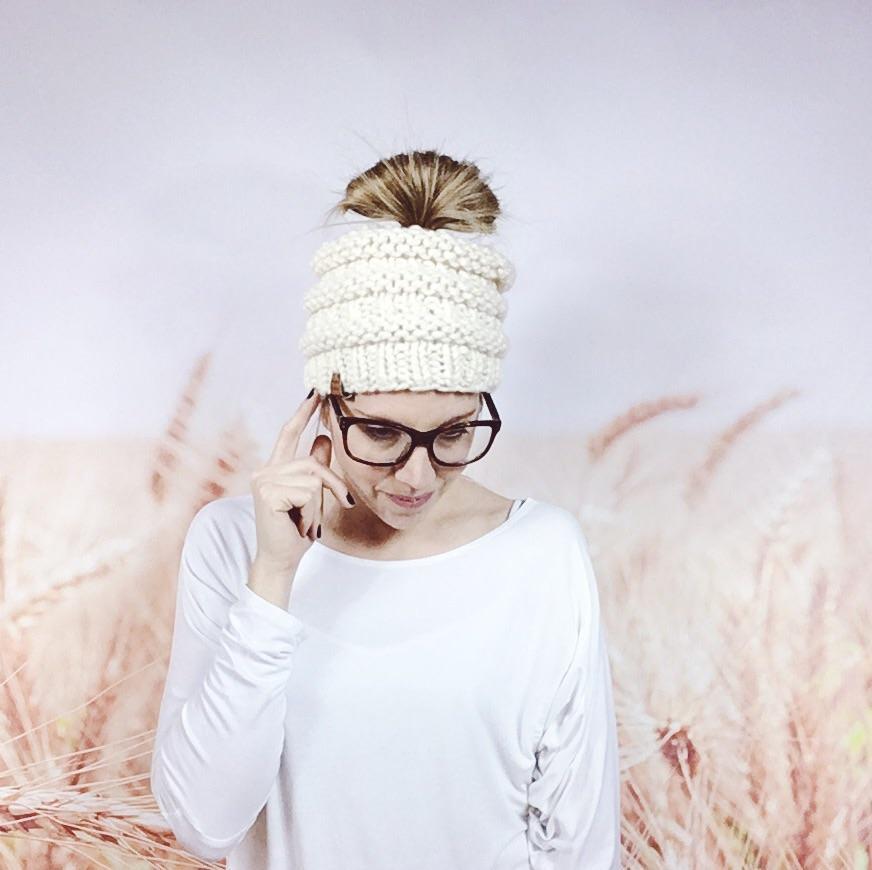 Long Straight Messy Bun with Beanie Long Straight Messy Bun with Beanie — Trendy Hair with Hat
