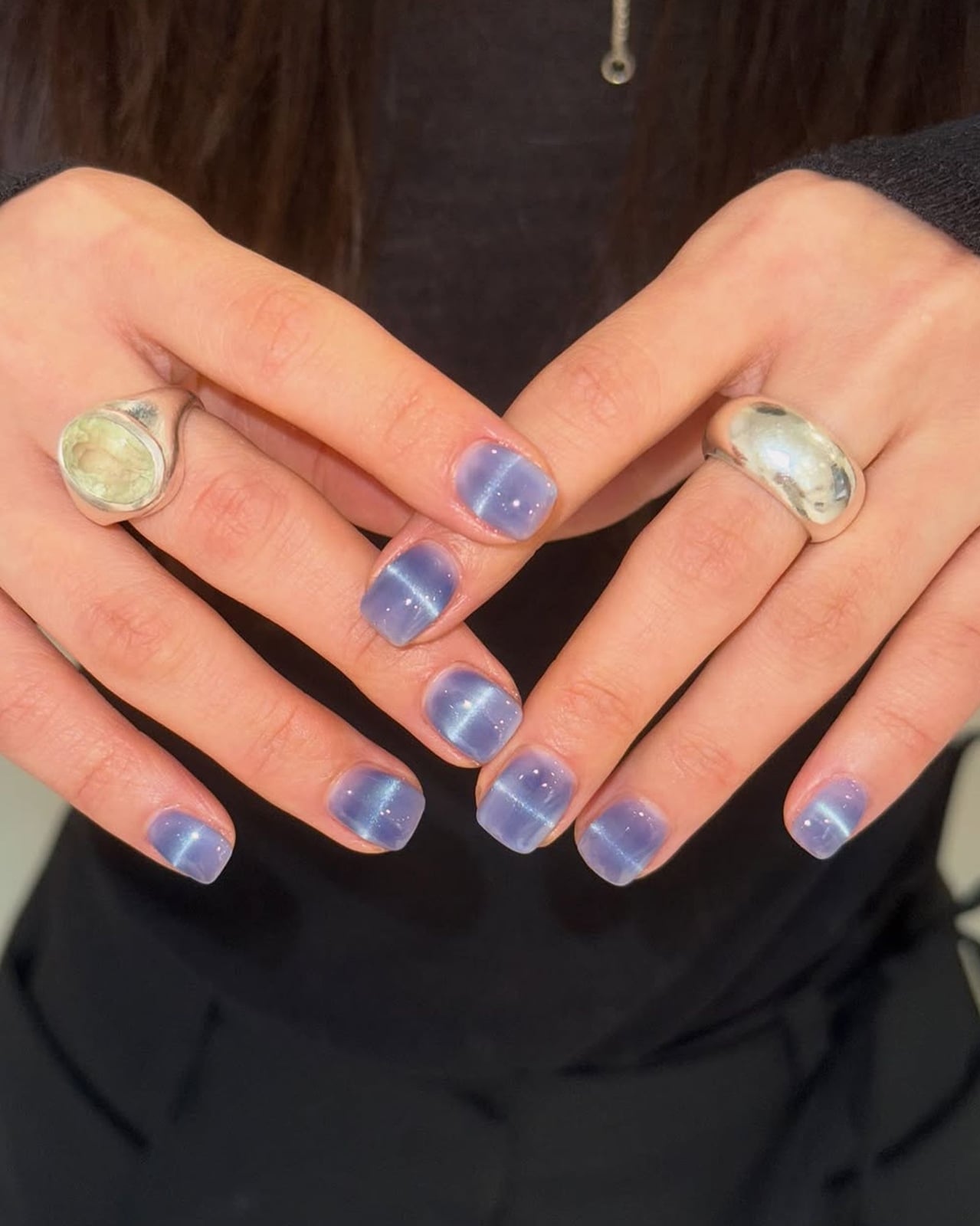Light Purple Cat-Eye Short Square Nails — Trendy Korean Nails