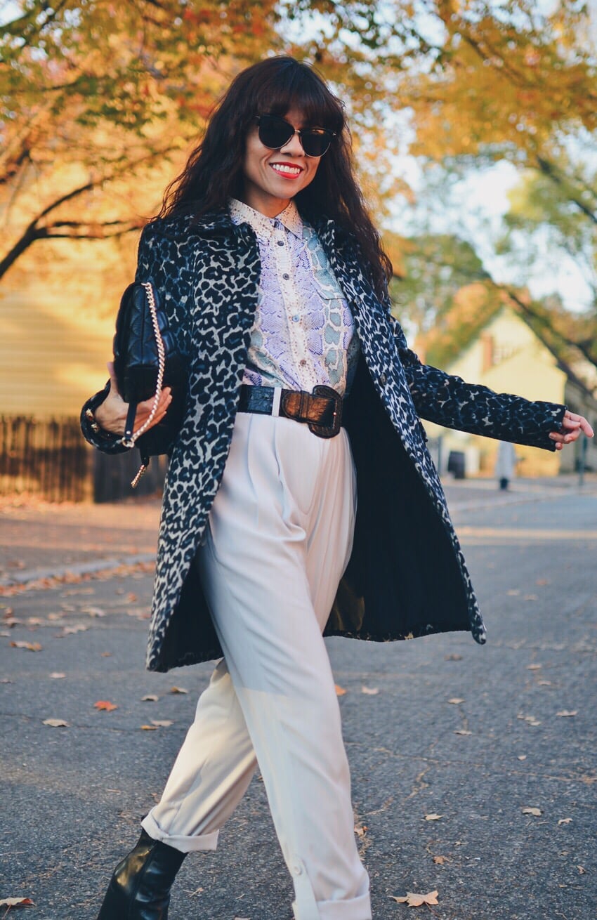 Leopard Coat Adds Statement to Autumn Style, Black Ankle Boots — Trendy Leopard Print Outfits