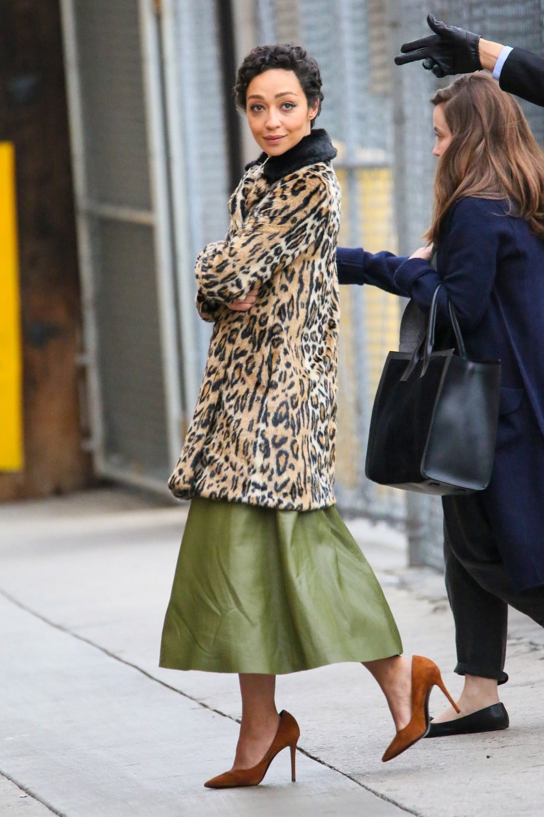 Leopard Coat Over Turtleneck and Skirt — Trendy Leopard Print Outfits