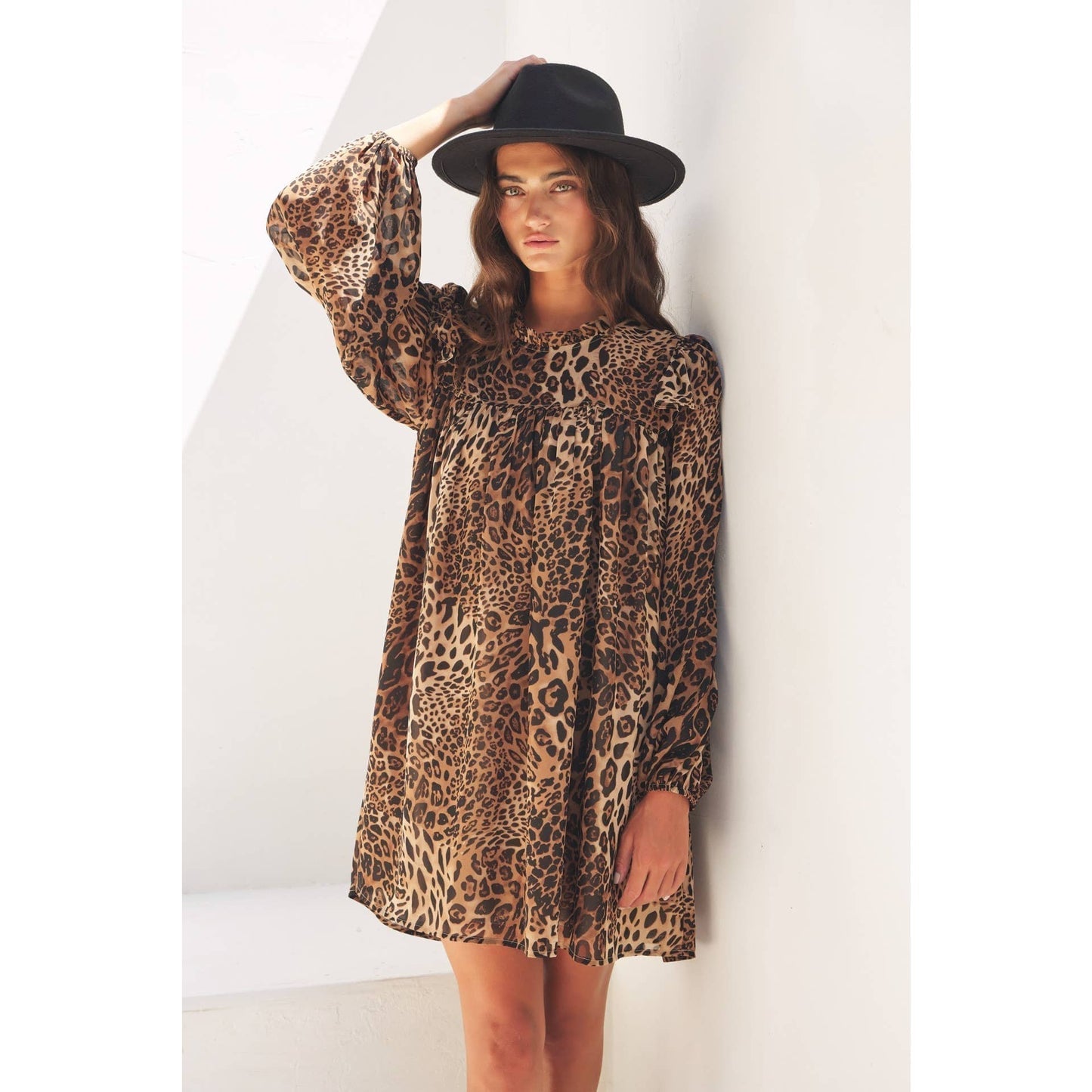 Sheer Mini Dress with Balloon Sleeves — Trendy Leopard Print Outfits