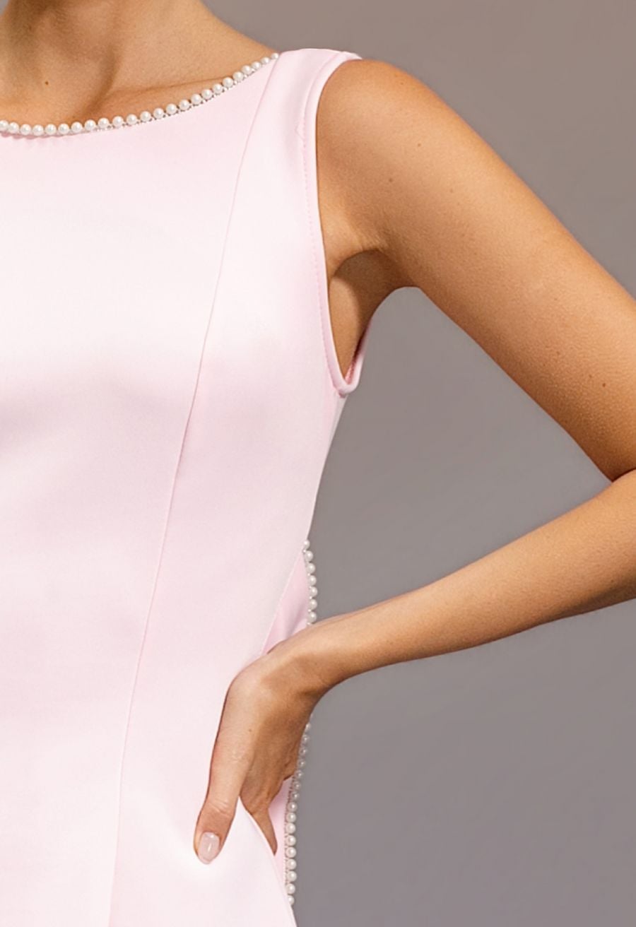 A-Line Dress with Pearl Embellishments — Trendy Light Pink Dress