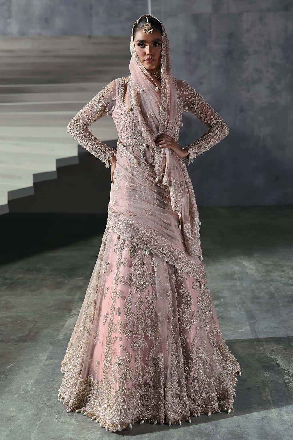 Embroidered Lehenga Skirt for Formal Events — Trendy Light Pink Dress