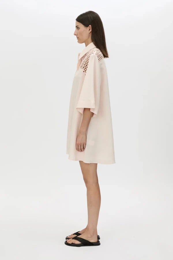 Oversized Linen Blend Shirt Dress — Trendy Light Pink Dress
