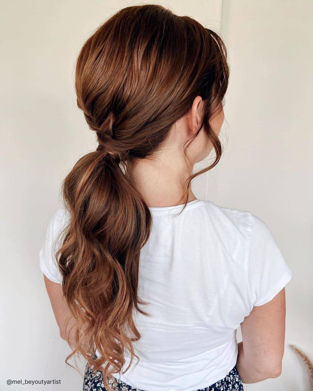 Medium Brown Collarbone Low Ponytail With Wrapped Base Medium Brown Collarbone Low Ponytail With Wrapped Base — Trendy Low Ponytail Hairstyles