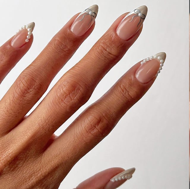 Medium Stiletto Pearl French Tip Nails — Trendy Luxury Nails