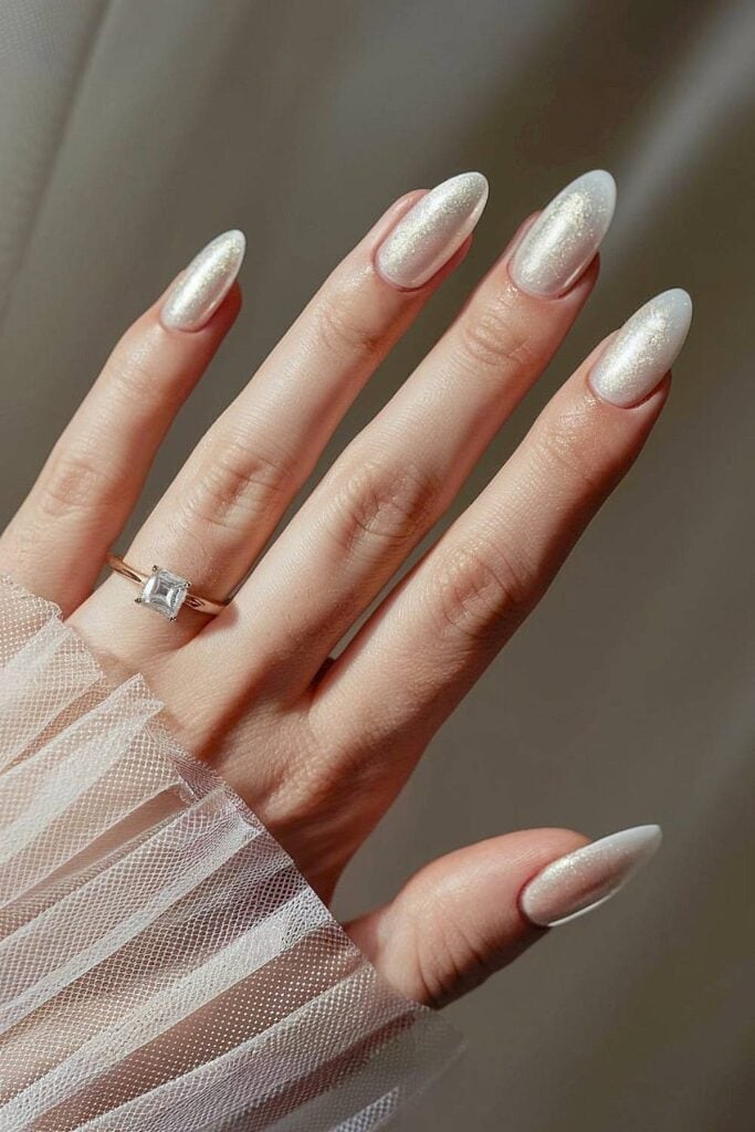 Medium Almond Luminous White Nails — Trendy Luxury Nails