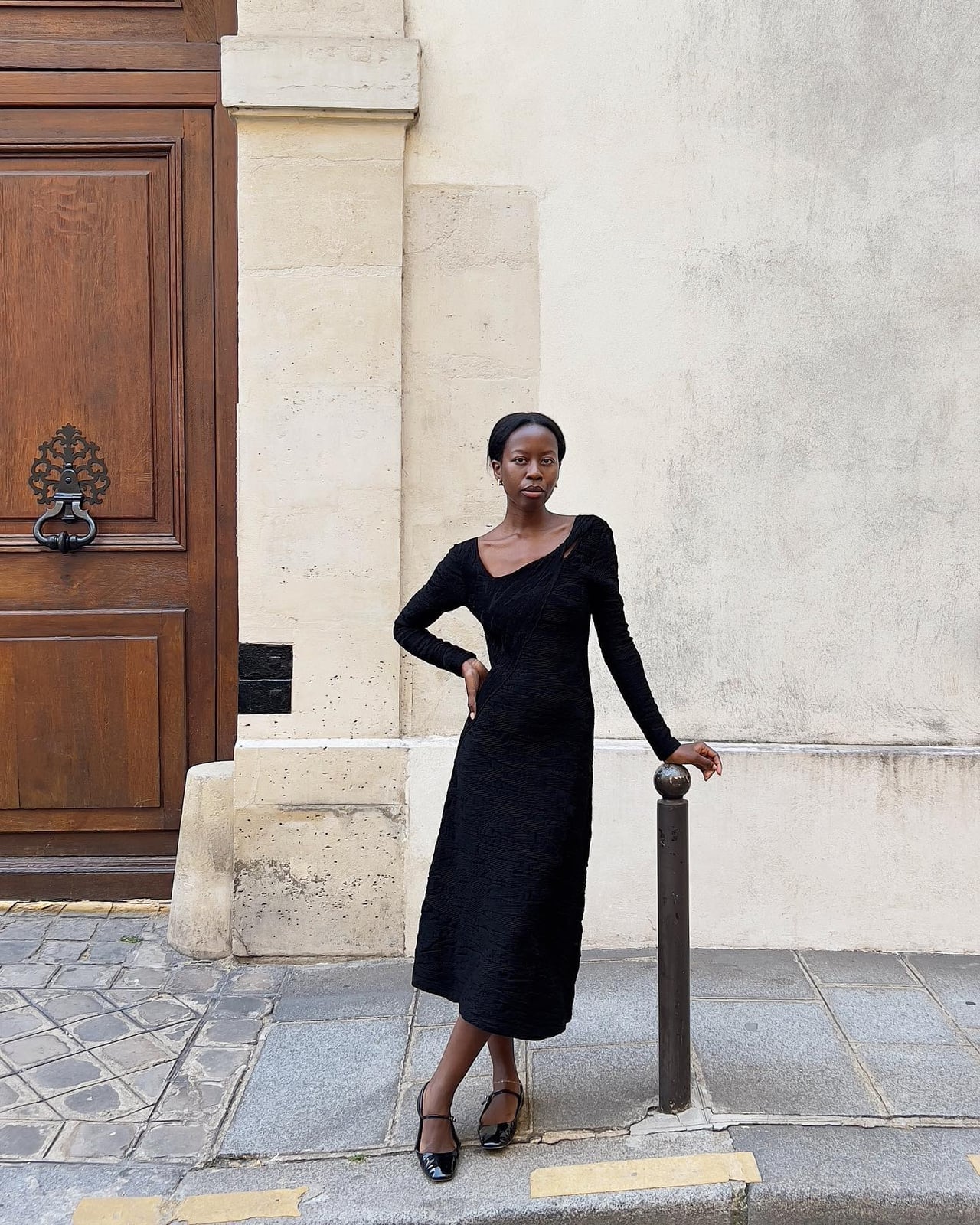 Black Textured Knit Dress with Black Mary Janes Black Textured Knit Dress with Black Mary Janes — Trendy Mary Janes Outfit