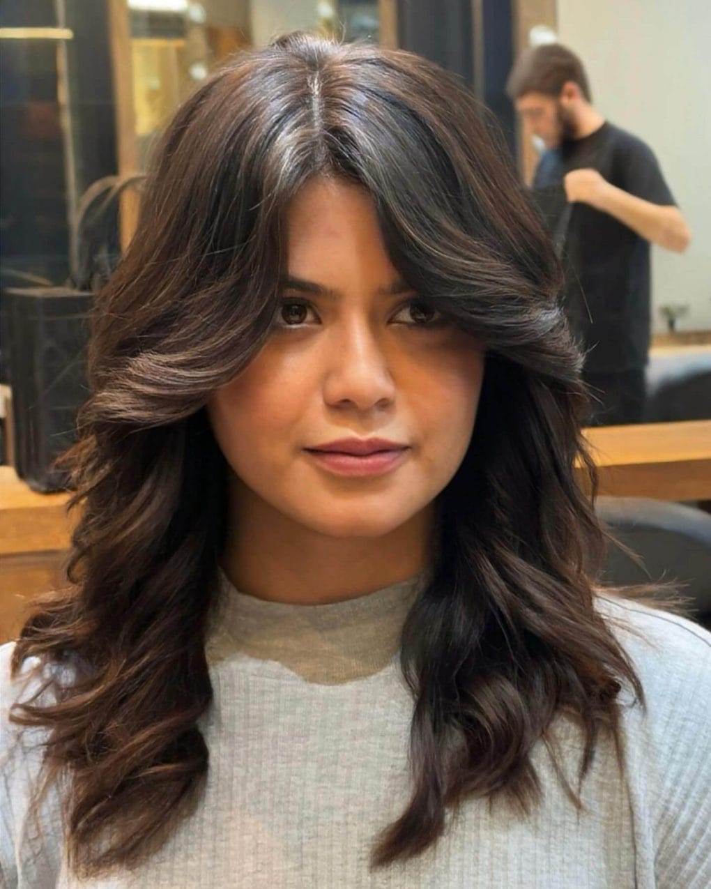 Shoulder Length Layers With Voluminous Bangs, Wavy Shoulder Length Layers With Voluminous Bangs, Wavy — Trendy Medium Hair