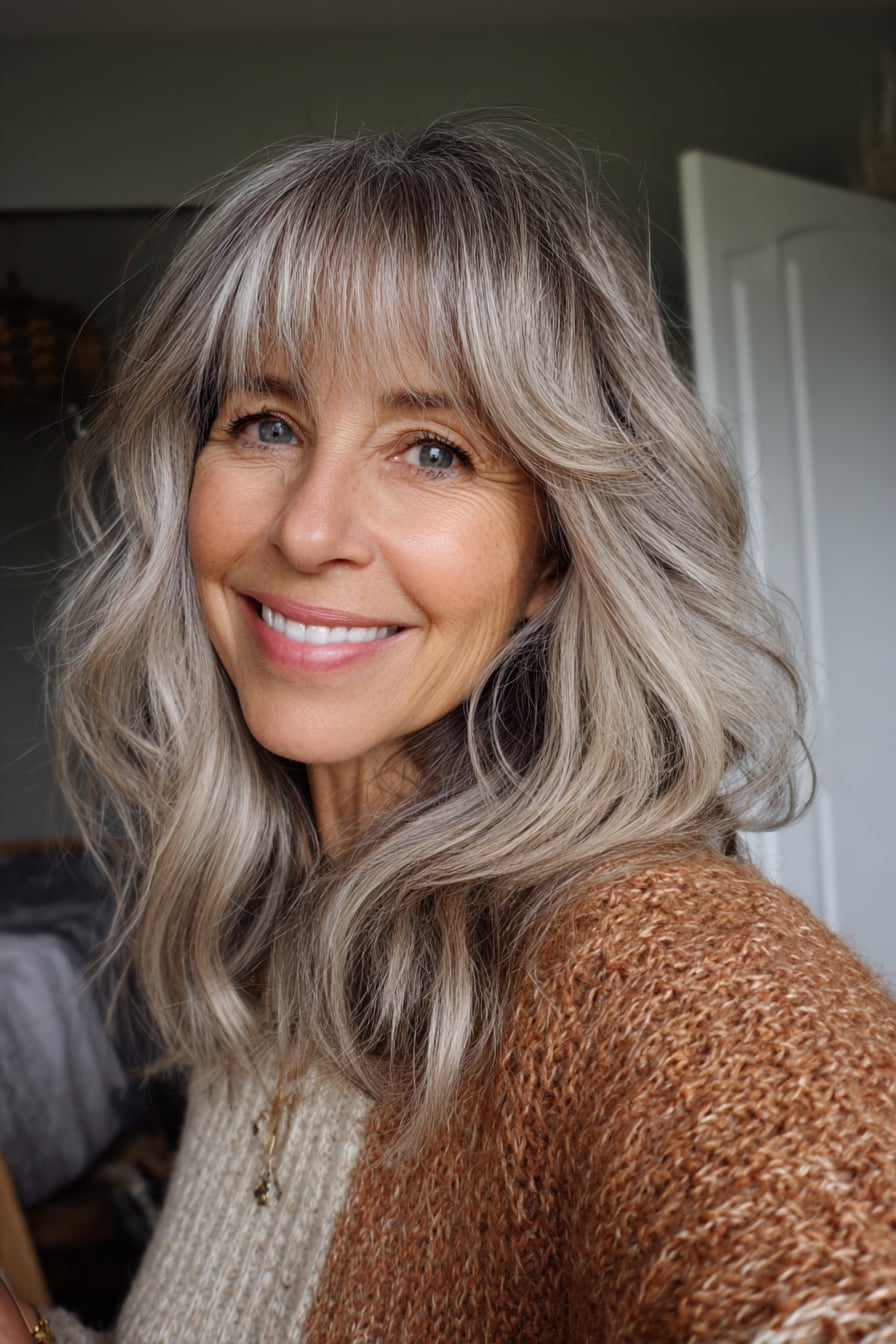 Collarbone Wavy Lob With Wispy Bangs Collarbone Wavy Lob With Wispy Bangs — Trendy Medium Hair