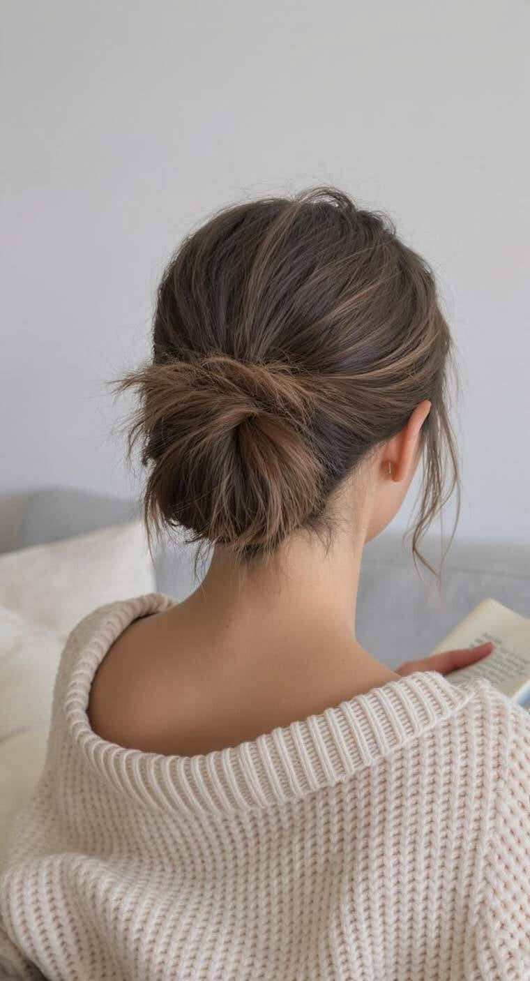 Loose Dark Brown Messy Bun Nape Loose Dark Brown Messy Bun Nape — Trendy Natural Bun