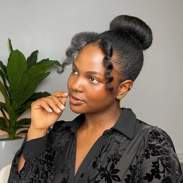 High Bun Black Coily Natural Hair High Bun Black Coily Natural Hair — Trendy Natural Bun