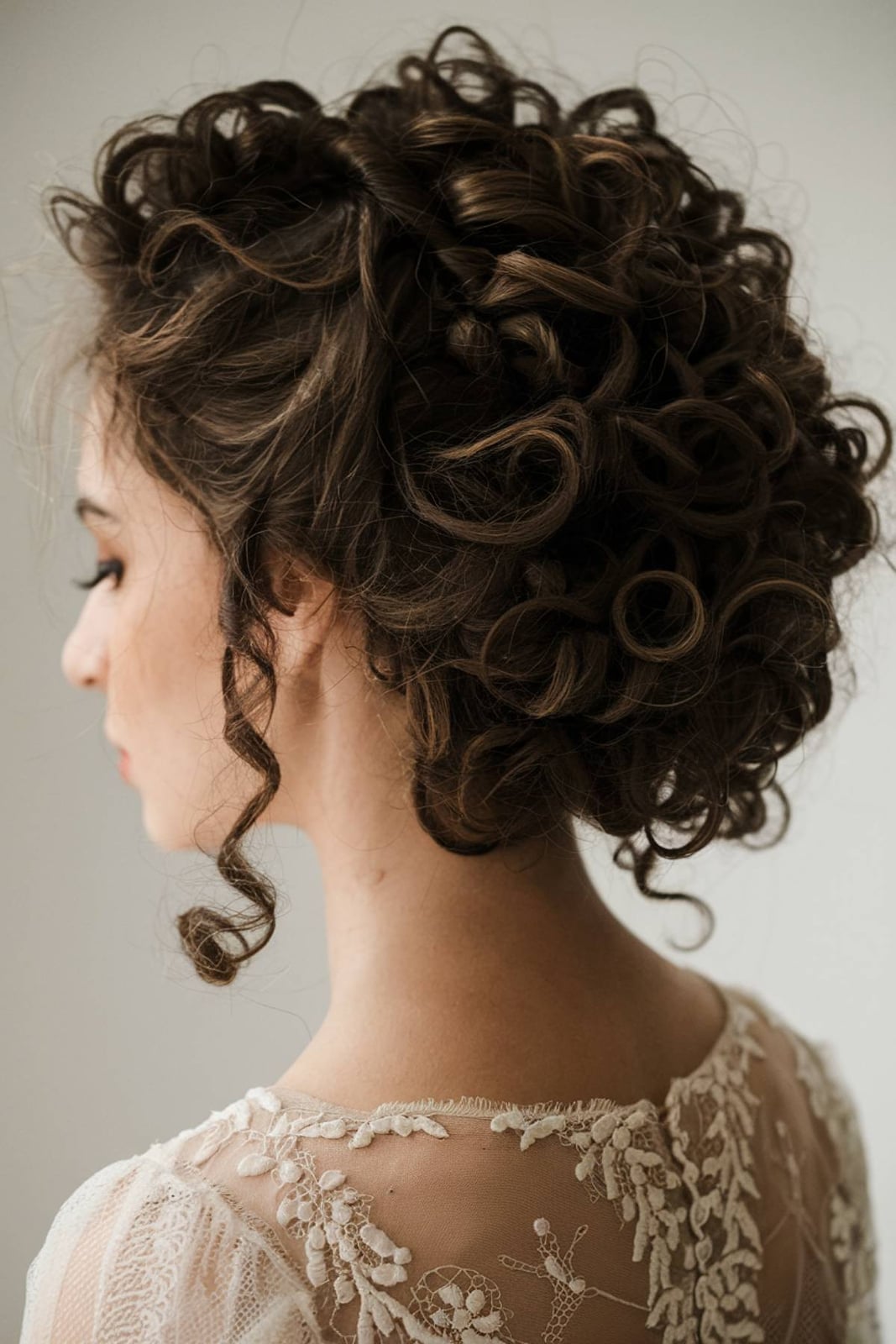 Voluminous Dark Brown Curly Updo Voluminous Dark Brown Curly Updo — Trendy Natural Bun