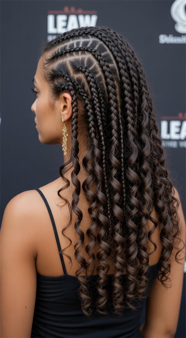 Cornrows With Long Box Braids and Curls — Trendy Natural Hair Braiding