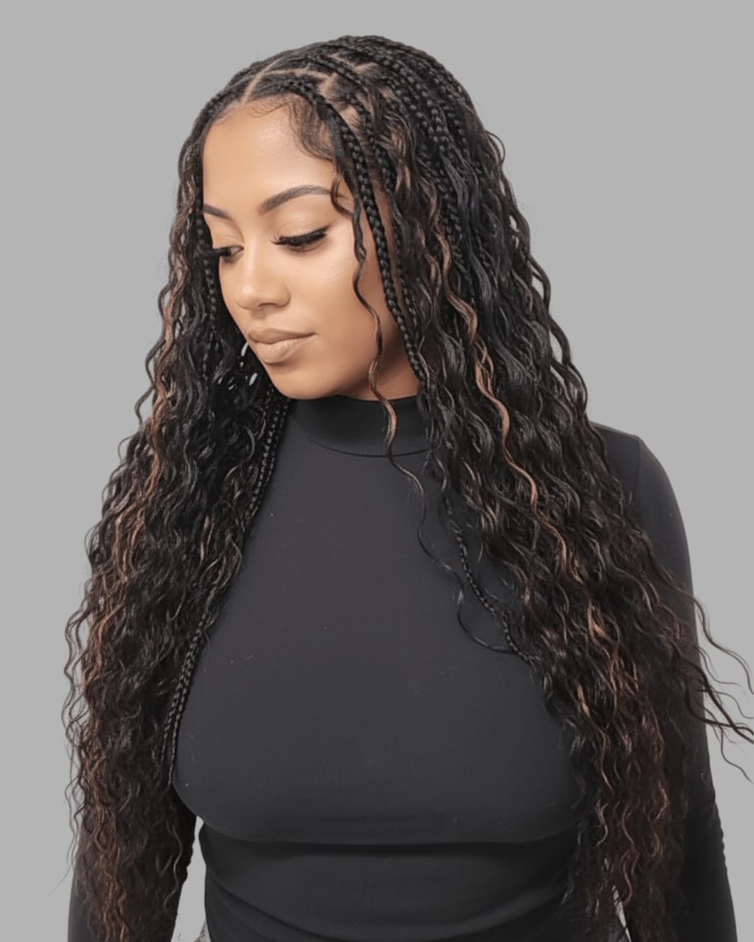 Box Braids With Blonde Highlights and Loose Waves — Trendy Natural Hair Braiding
