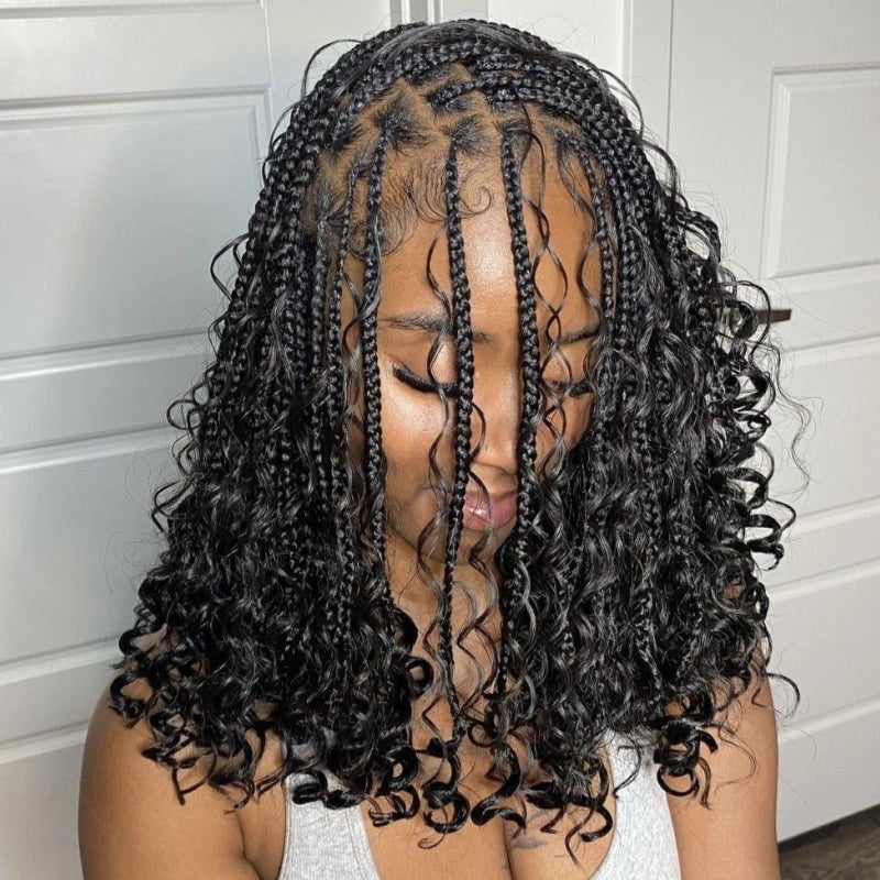 Mid-Back Braids With Loose Curls — Trendy Natural Hair Braiding