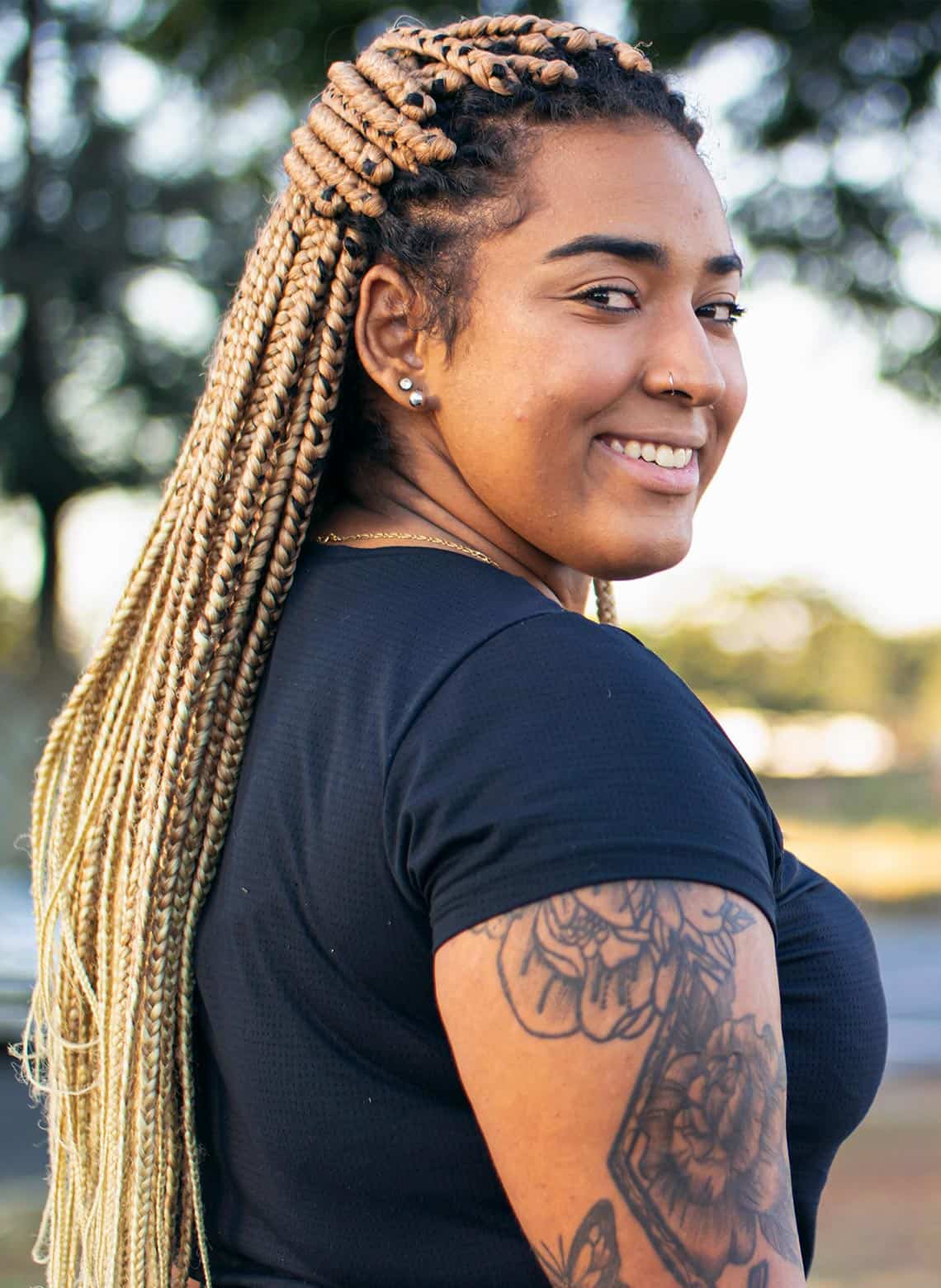 Mid-Back Braids With Striking Blonde Highlights — Trendy Natural Hair Braiding