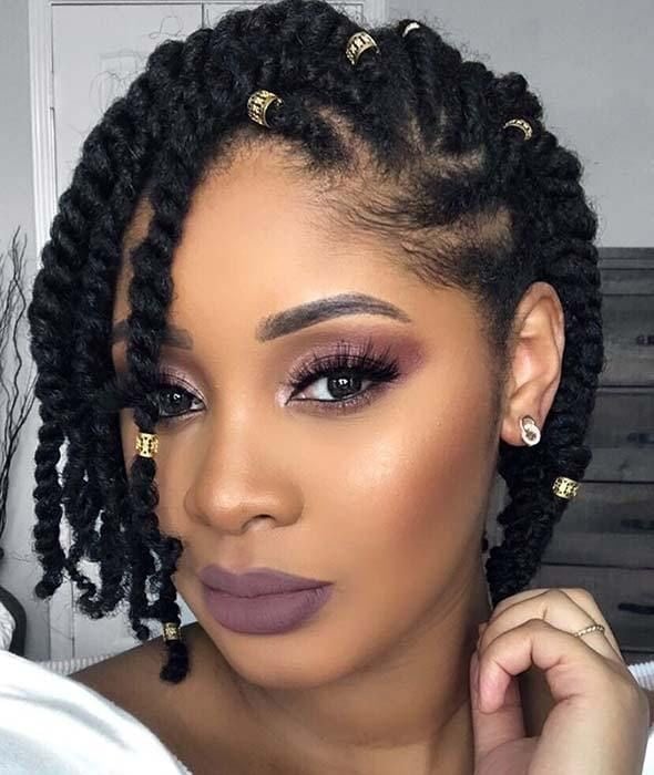 Chin Length Twists With Gold Rings Chin Length Twists With Gold Rings — Trendy Natural Hair Hairstyles