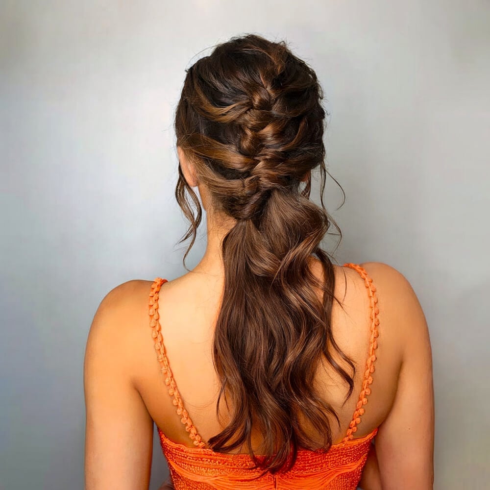 Dark Brown Wavy Braided Ponytail Dark Brown Wavy Braided Ponytail — Trendy Pony Hairstyles