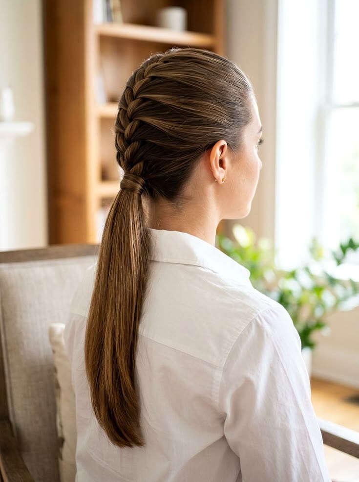 Medium Brown Straight Braided Ponytail Medium Brown Straight Braided Ponytail — Trendy Pony Hairstyles