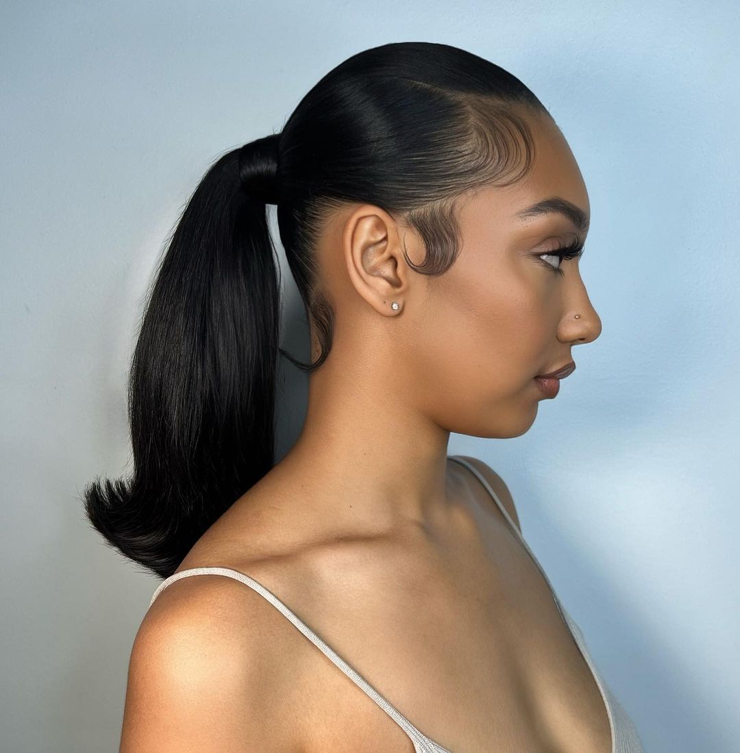Sleek Black Ponytail Sculpted Edges Sleek Black Ponytail Sculpted Edges — Trendy Pony Hairstyles