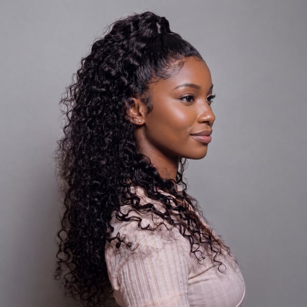 Dark Brown Curly Ponytail With Highlights — Trendy Quick Weave Ponytail