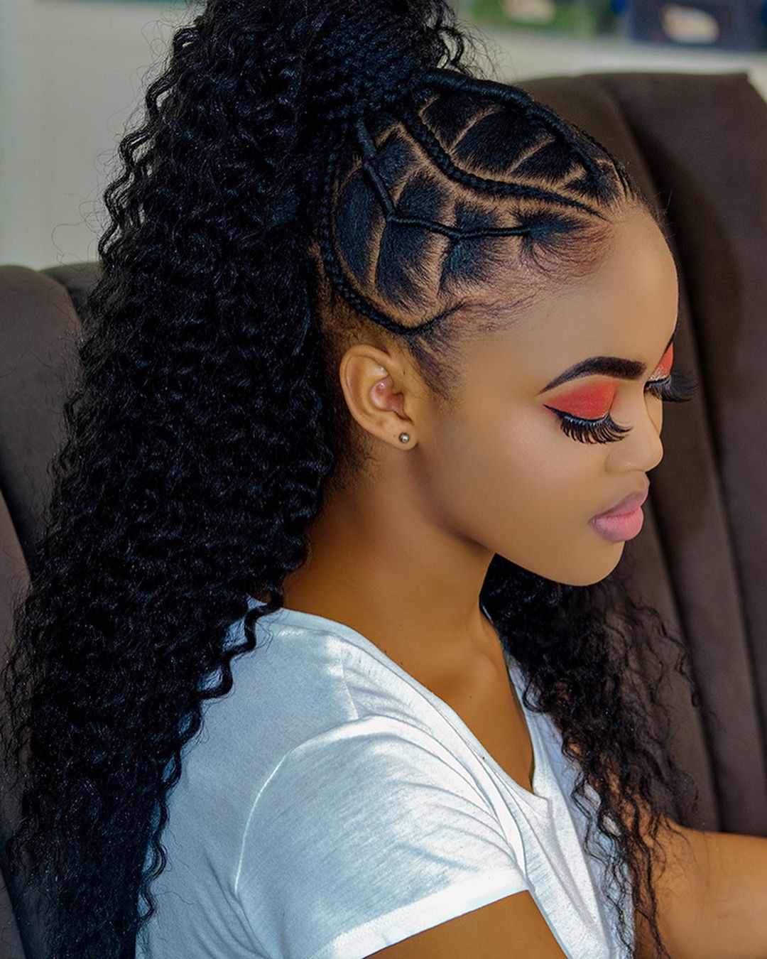 High Ponytail With Geometric Scalp Braids — Trendy Quick Weave Ponytail