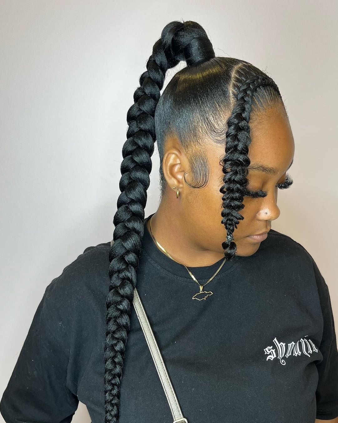 Braided Ponytail With Side Accent Braids — Trendy Quick Weave Ponytail