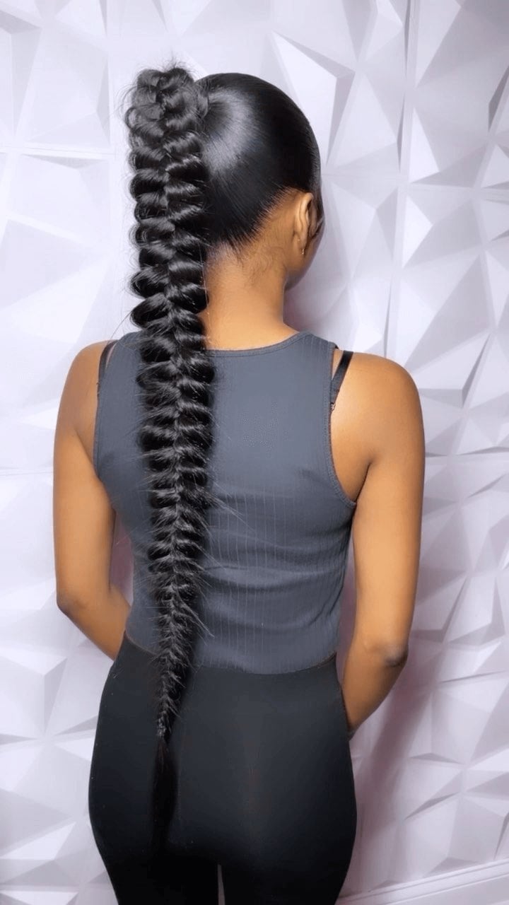 Mid-Back Fishtail Braided Ponytail — Trendy Quick Weave Ponytail