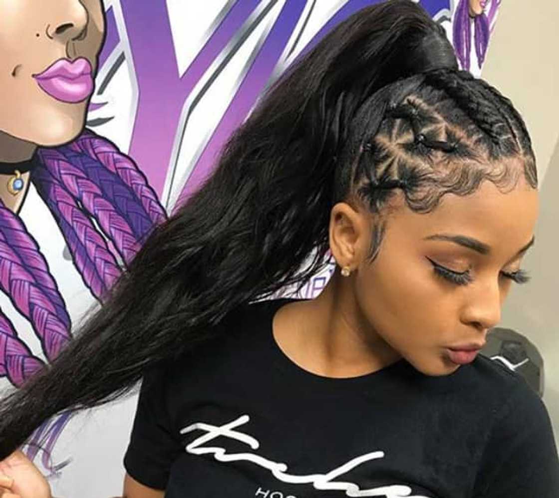 High Ponytail With Scalp Braids, Mid-Back — Trendy Quick Weave Ponytail