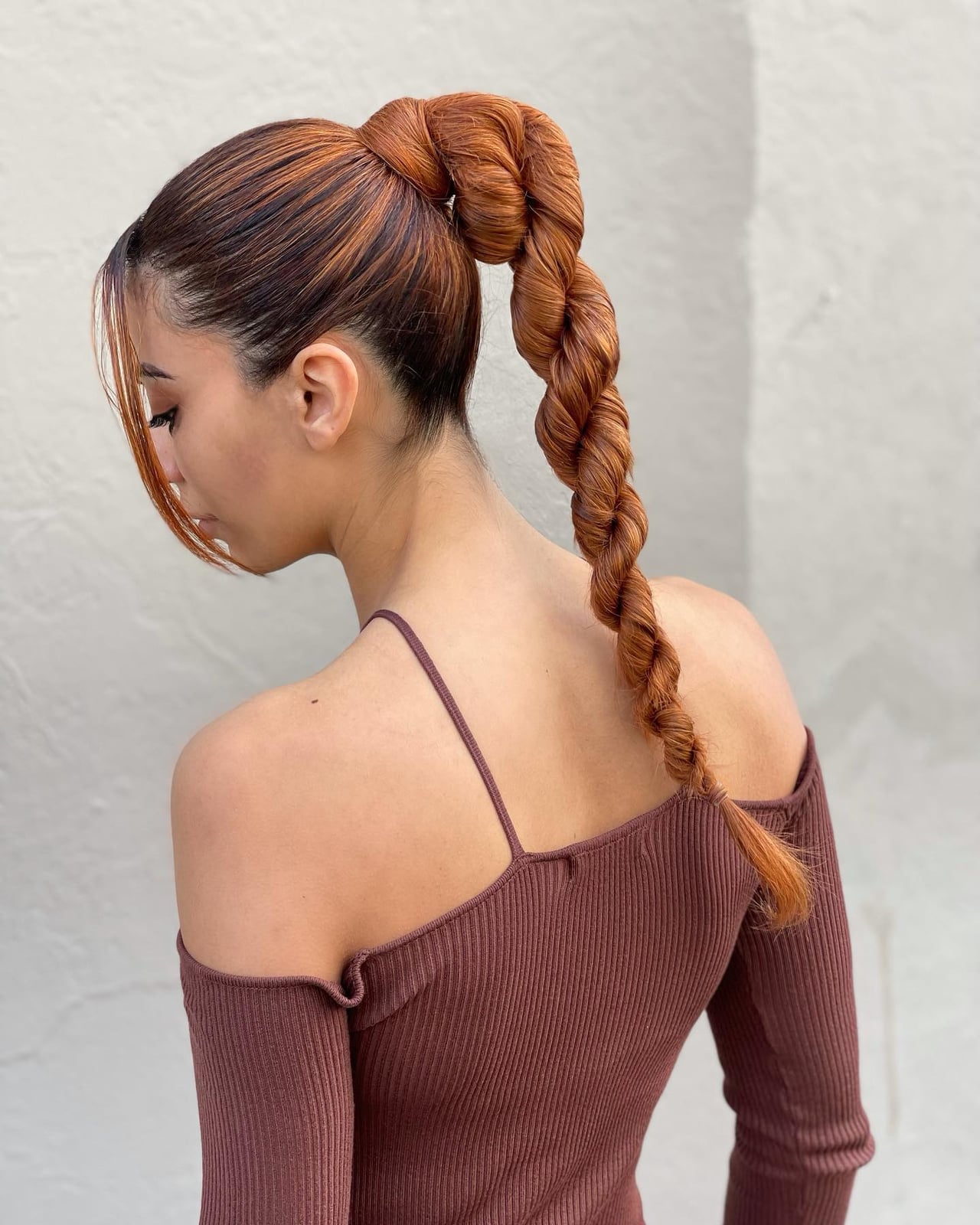 Auburn Twisted Ponytail With Face-Framing Pieces — Trendy Quick Weave Ponytail