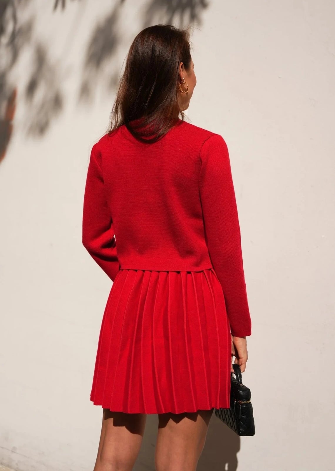 Red Cardigan Co-ord Set With Pleated Skirt Red Cardigan Co-ord Set With Pleated Skirt — Trendy Red Cardigan Outfit