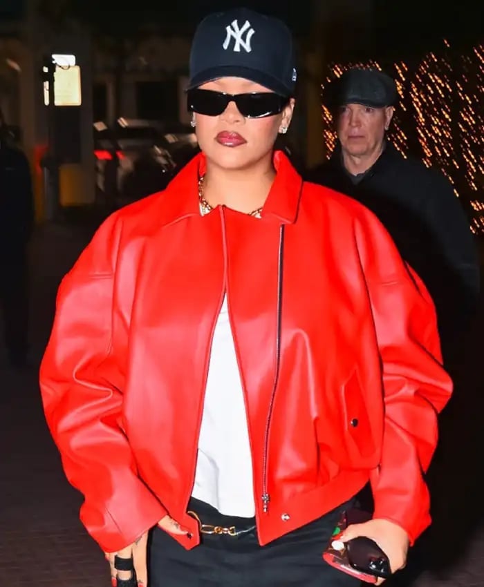 Rihanna Oversized Red Leather Jacket