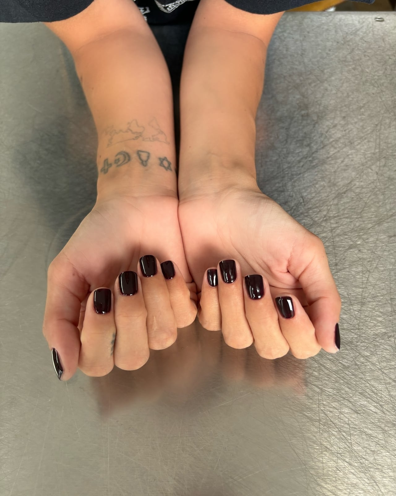 Medium Almond Nails With Navy French Tip And Floral Art — Trendy Short Black Nails